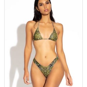 Olive Snake Print Bikini Swimsuit